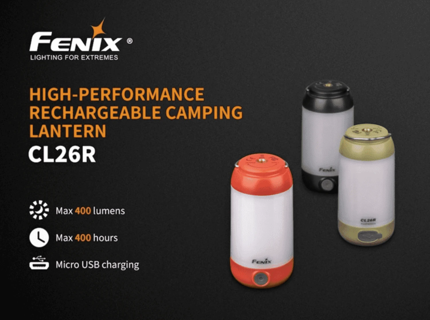 Fenix Torches CL26R 400 Lumen High Performance Rechargeable Camping Lantern - Black - Image 2