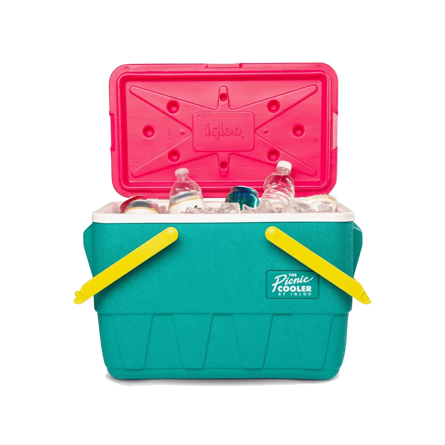 Igloo Retro 25Qt / 23L Picnic Cooler - Dark Jade / Bold Magenta / Livewire Yellow - Image 4